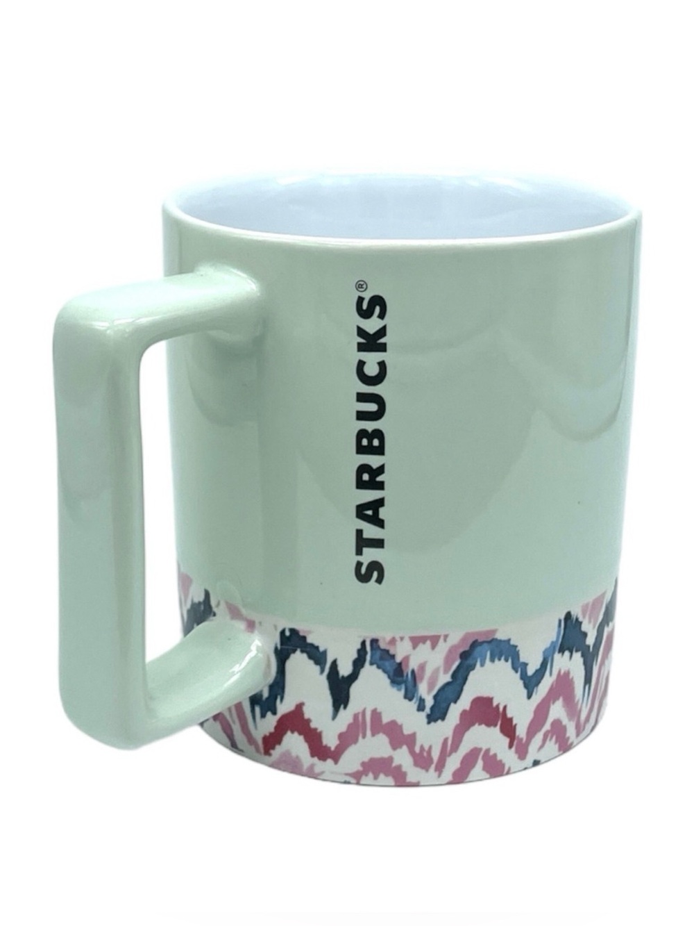 STARBUCKS 2017 Mint Green Watercolor Zigzag Coffee Cup Mug 12 oz Pastel
